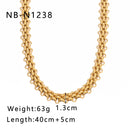 Gold chain necklace with weight, length, and size information on a white background